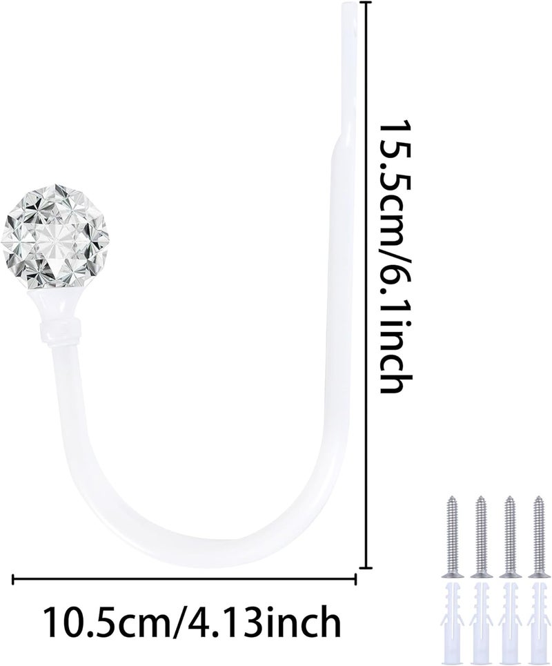 groleca 2 x Heavy Duty U Shaped Metal Curtain Holdbacks Curtain Tiebacks with Clear Crystal Ball Pull Backs Curtain Holders for Drapes (White) - Image 5